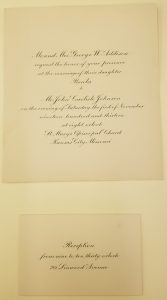 Photograph of a wedding invitation and reception announcement