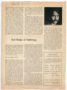 Image of a newspaper clipping about Stephen Crane's book The Red Badge of Courage