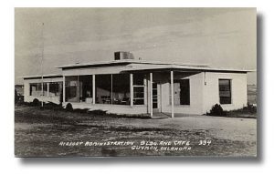 Black and white photograph of the airport administration building and cafe in Guymon OK