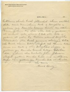 scanned image of a letter handwritten in the Choctaw language on Nov.21st by Amos Henry, page 2