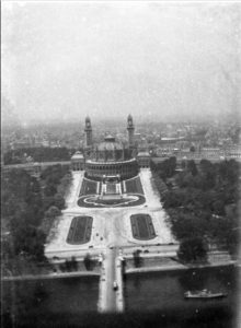 Black and white photograph of a palace from above