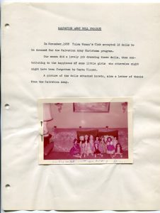 Scanned image of a letter titled Salvation Army Doll Project with a picture attached
