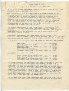 Scanned image of a letter titled Tulsa Woman's Club Report of the President 1949-1950